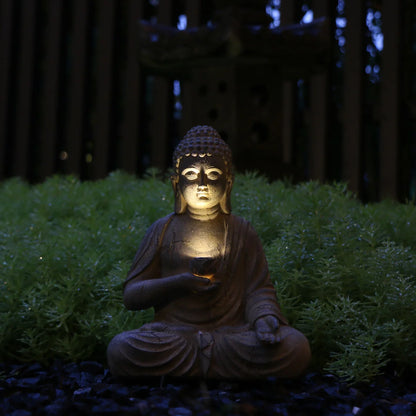 Solar Buddha Statue with LED Light – Peaceful Garden Accent