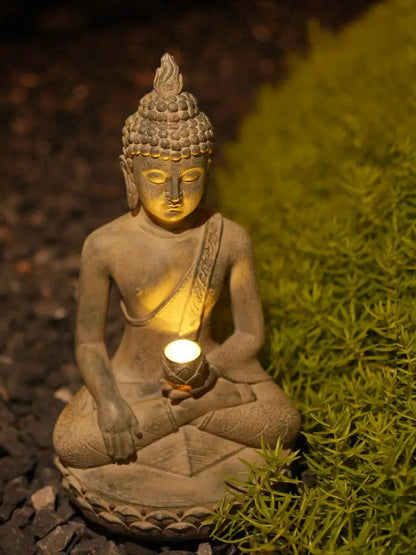 Solar Buddha Statue with LED Light – Peaceful Garden Accent