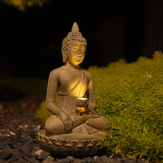 Solar Buddha Statue with LED Light – Peaceful Garden Accent