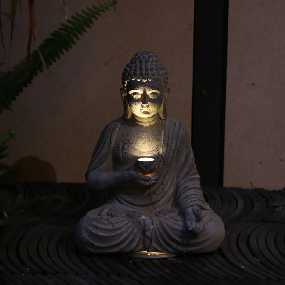 Solar Buddha Statue with LED Light – Peaceful Garden Accent